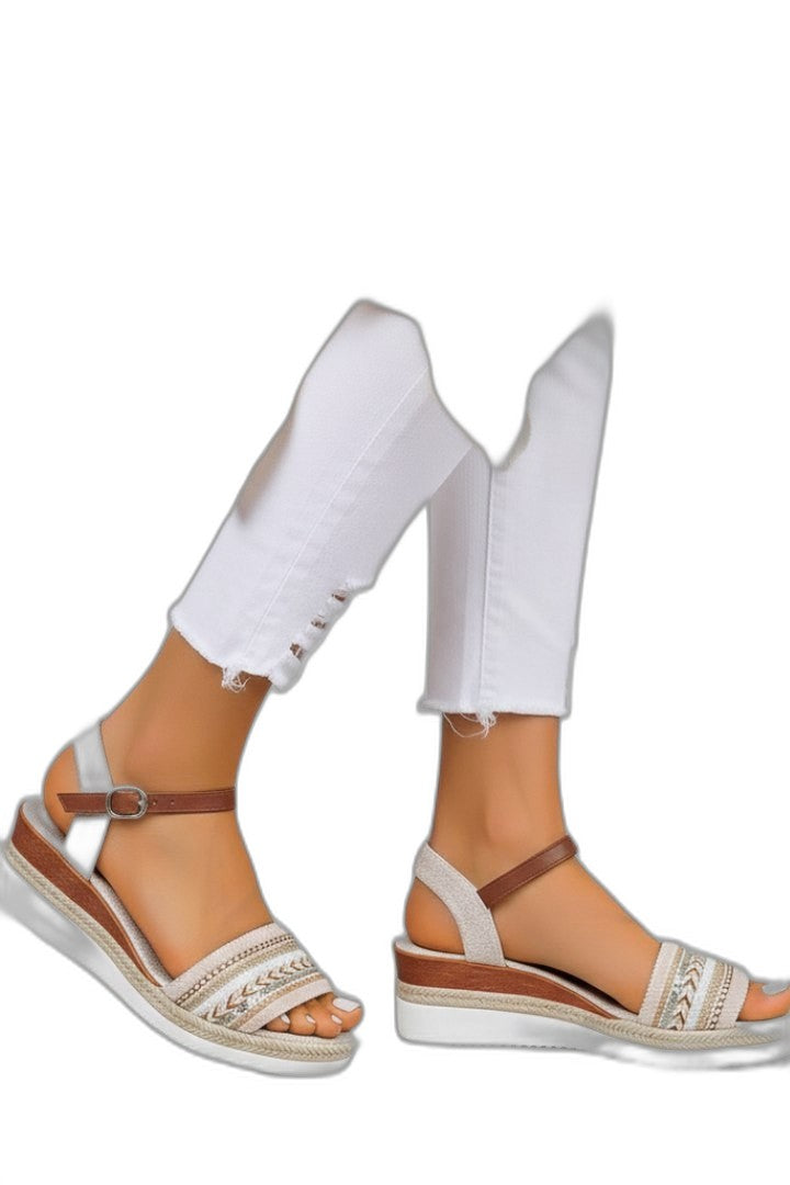 Comfortable Leather Wedge Sandals for Women with Ankle Strap Open Toe Strappy Buckle Casual Style