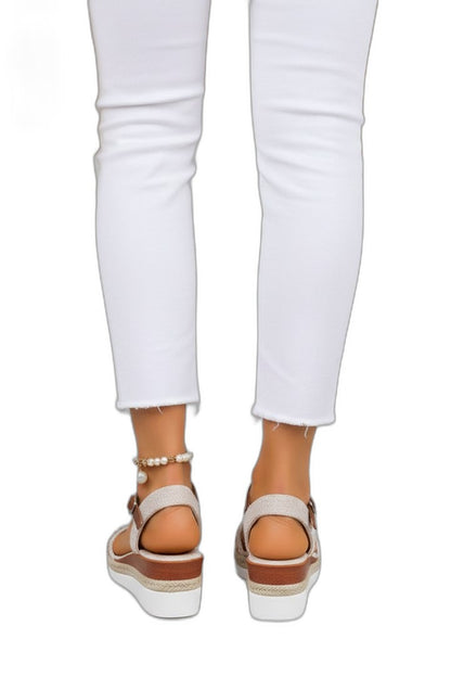 Comfortable Leather Wedge Sandals for Women with Ankle Strap Open Toe Strappy Buckle Casual Style