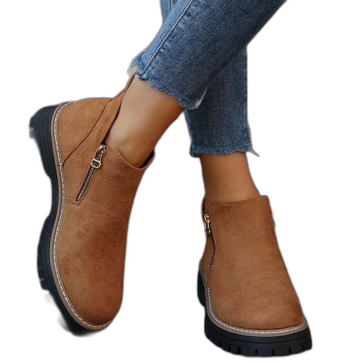 Comfortable Leopard Ankle Boots for Women with Block Heel Closed Toe Casual Style