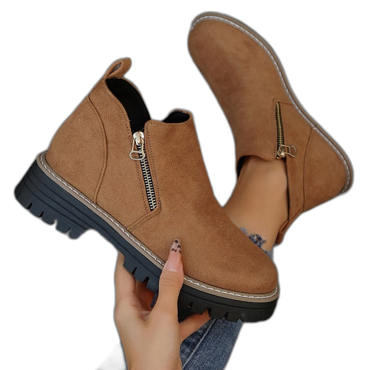 Comfortable Leopard Ankle Boots for Women with Block Heel Closed Toe Casual Style