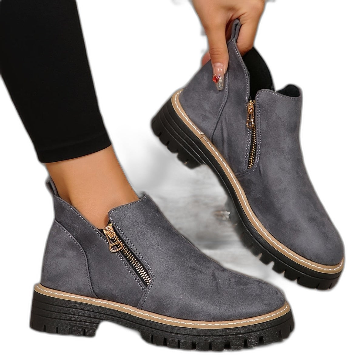 Comfortable Leopard Ankle Boots for Women with Block Heel Closed Toe Casual Style