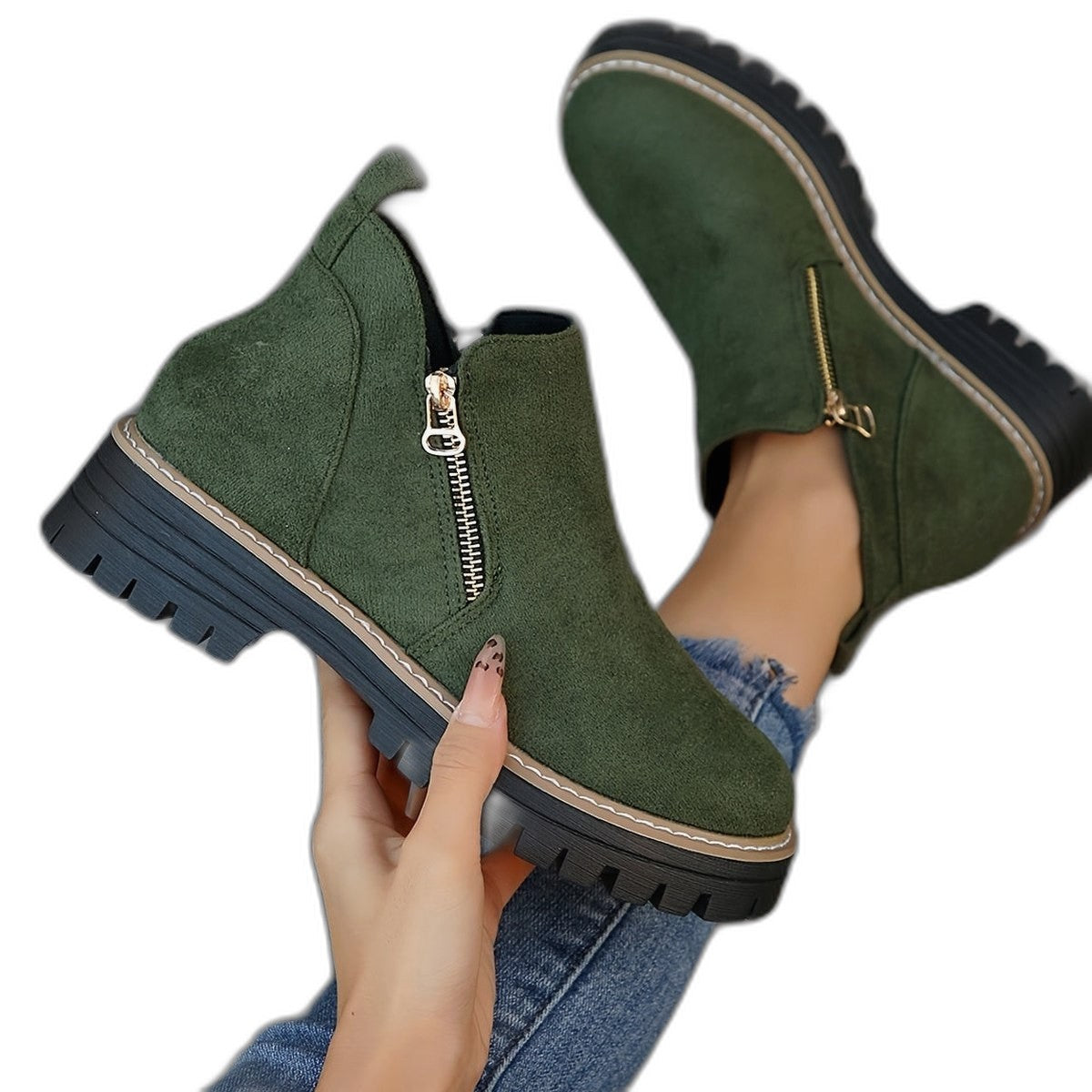 Comfortable Leopard Ankle Boots for Women with Block Heel Closed Toe Casual Style