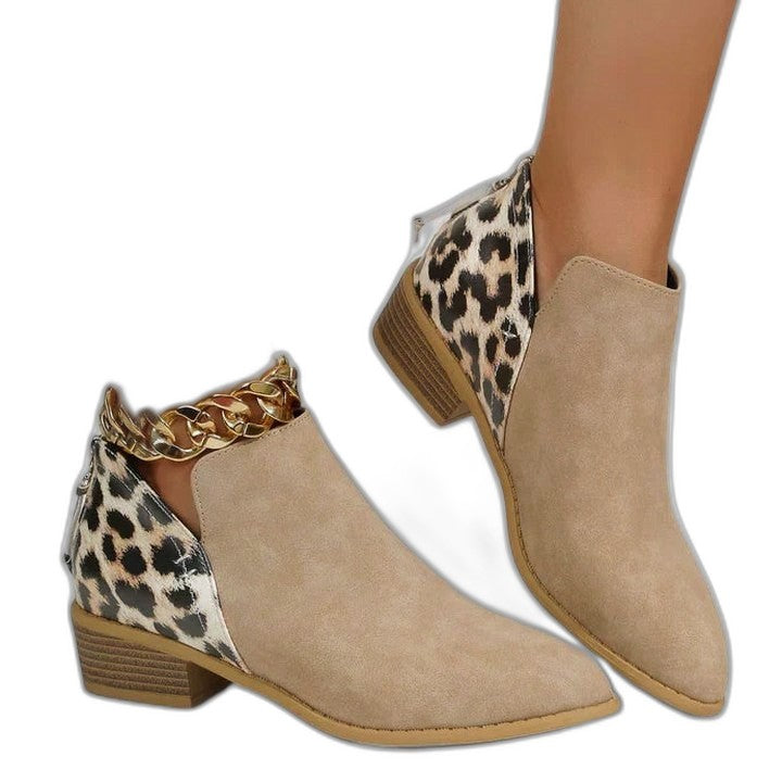 Comfortable Leopard Ankle Boots for Women with Block Heel Pointed Toe Casual Style