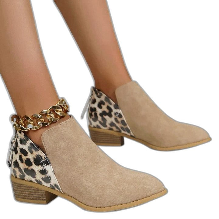Comfortable Leopard Ankle Boots for Women with Block Heel Pointed Toe Casual Style