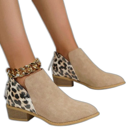 Comfortable Leopard Ankle Boots for Women with Block Heel Pointed Toe Casual Style