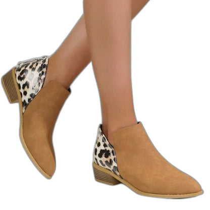 Comfortable Leopard Ankle Boots for Women with Block Heel Pointed Toe Casual Style