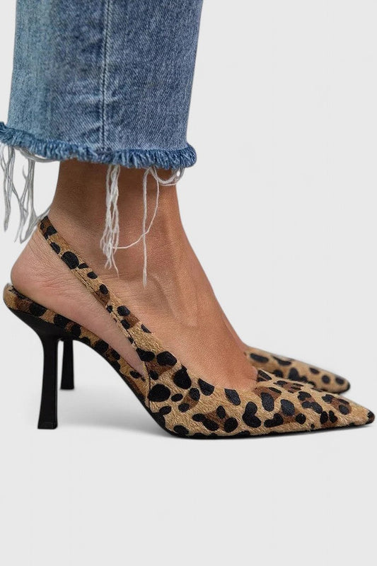 Comfortable Leopard Heels for Women with Kitten Heel Slingback Pointed Toe Party Style
