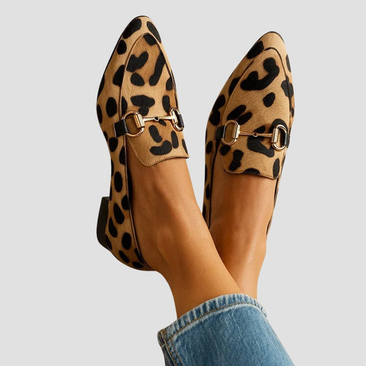 Comfortable Leopard Loafers for Women with Pointed Toe Buckle Casual Style