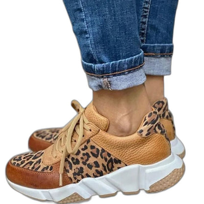 Comfortable Leopard Sneakers for Women with Platform Lace Up Casual Style