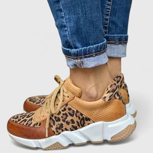 Comfortable Leopard Sneakers for Women with Platform Lace Up Casual Style