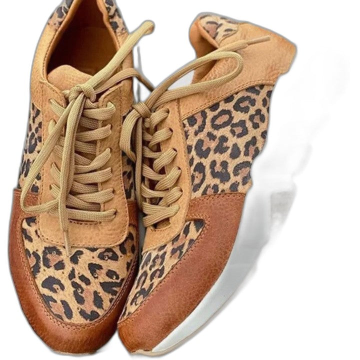 Comfortable Leopard Sneakers for Women with Platform Lace Up Casual Style