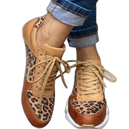 Comfortable Leopard Sneakers for Women with Platform Lace Up Casual Style