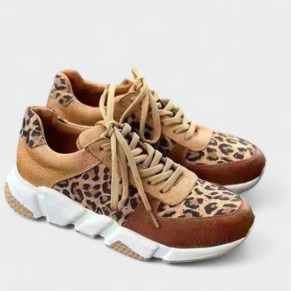Comfortable Leopard Sneakers for Women with Platform Lace Up Casual Style