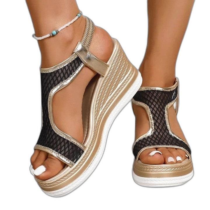 Comfortable Mesh Wedge Sandals for Women with Platform Ankle Strap Open Toe Casual Style