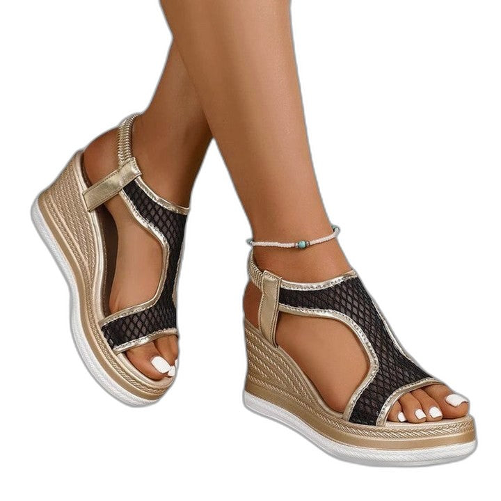 Comfortable Mesh Wedge Sandals for Women with Platform Ankle Strap Open Toe Casual Style
