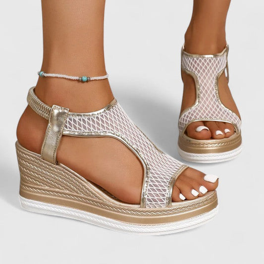 Comfortable Mesh Wedge Sandals for Women with Platform Ankle Strap Open Toe Casual Style