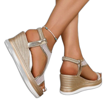 Comfortable Mesh Wedge Sandals for Women with Platform Ankle Strap Open Toe Casual Style