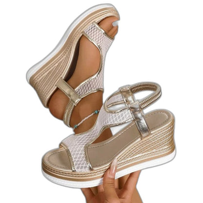 Comfortable Mesh Wedge Sandals for Women with Platform Ankle Strap Open Toe Casual Style