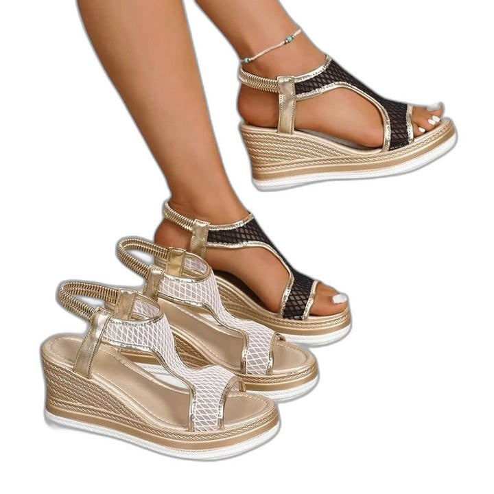 Comfortable Mesh Wedge Sandals for Women with Platform Ankle Strap Open Toe Casual Style