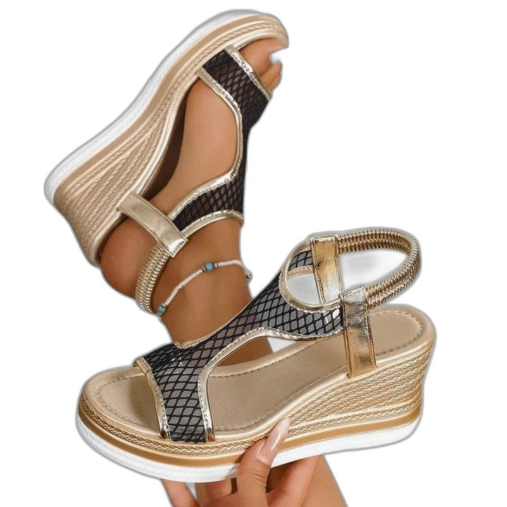Comfortable Mesh Wedge Sandals for Women with Platform Ankle Strap Open Toe Casual Style