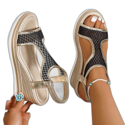 Comfortable Mesh Wedge Sandals for Women with Platform Ankle Strap Open Toe Casual Style