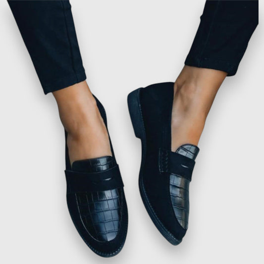 Comfortable Navy Leather Loafers for Women with Closed Toe Casual Style