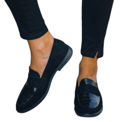Comfortable Navy Leather Loafers for Women with Closed Toe Casual Style