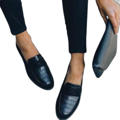 Comfortable Navy Leather Loafers for Women with Closed Toe Casual Style