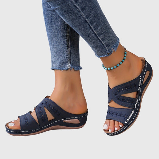 Comfortable Navy Sandals for Women with Cutout Open Toe Casual Style