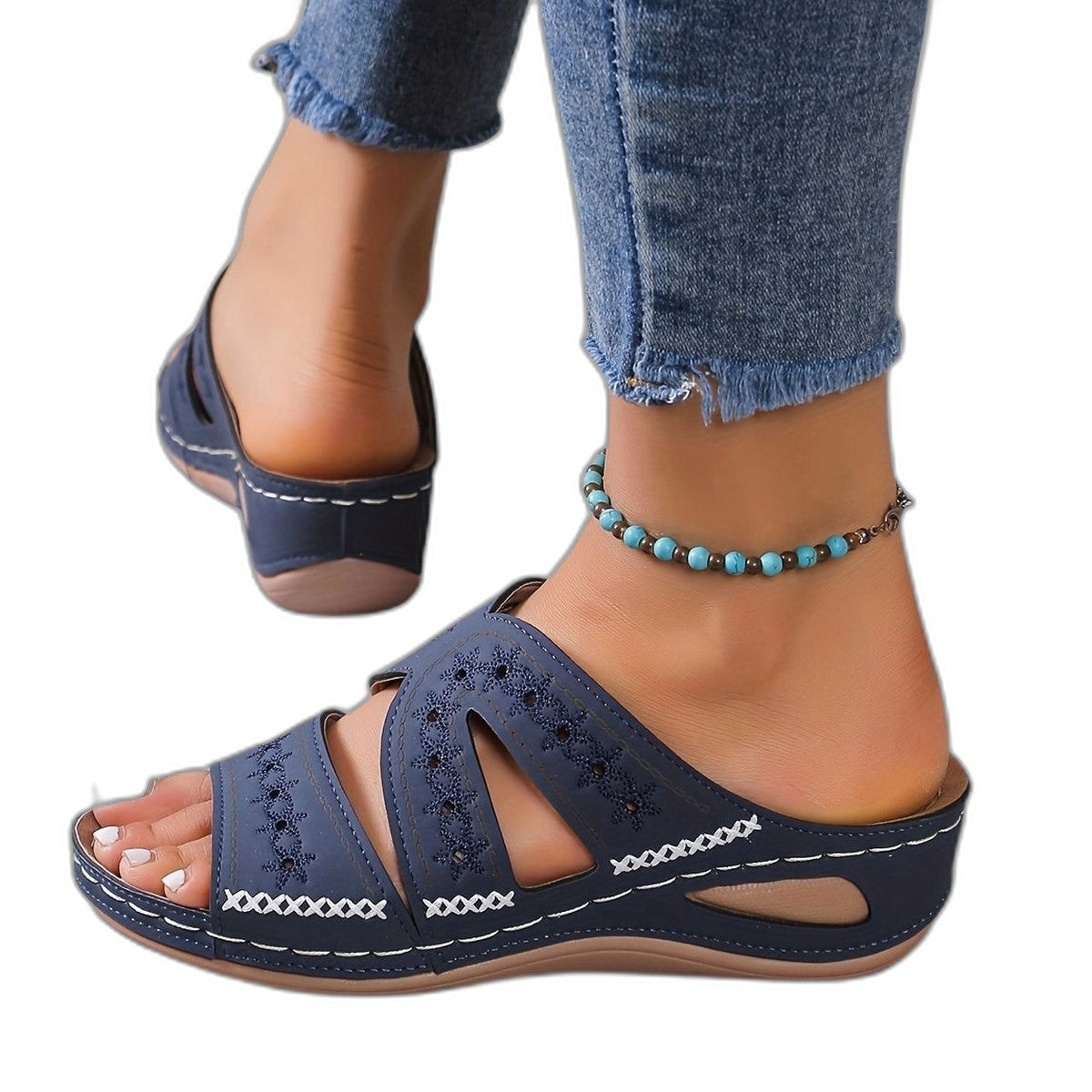 Comfortable Navy Sandals for Women with Cutout Open Toe Casual Style