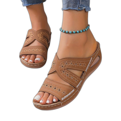 Comfortable Navy Sandals for Women with Cutout Open Toe Casual Style