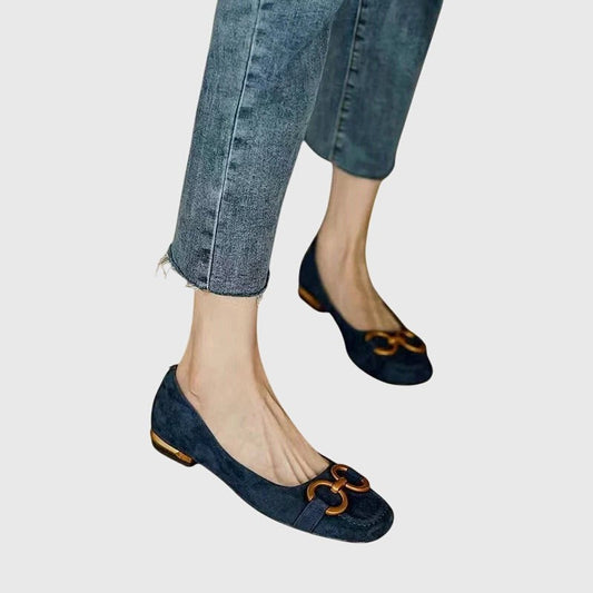 Comfortable Navy Suede Ballet Flats for Women with Closed Toe Casual Style