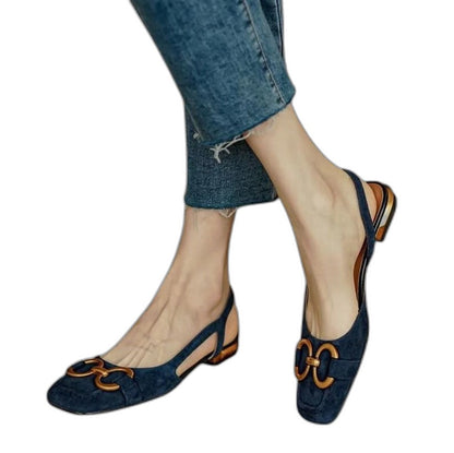 Comfortable Navy Suede Flats for Women with Slingback Closed Toe Casual Style