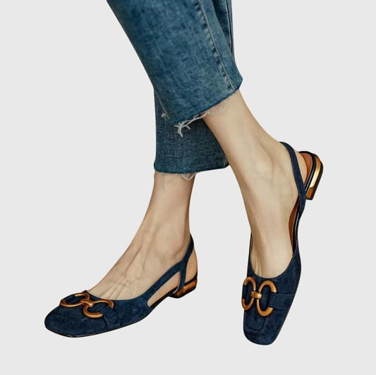 Comfortable Navy Suede Flats for Women with Slingback Closed Toe Casual Style