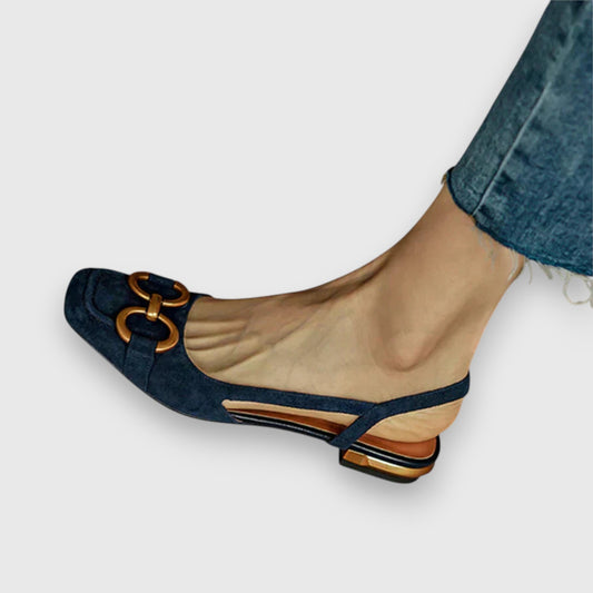 Comfortable Navy Suede Flats for Women with Slingback Closed Toe Casual Style