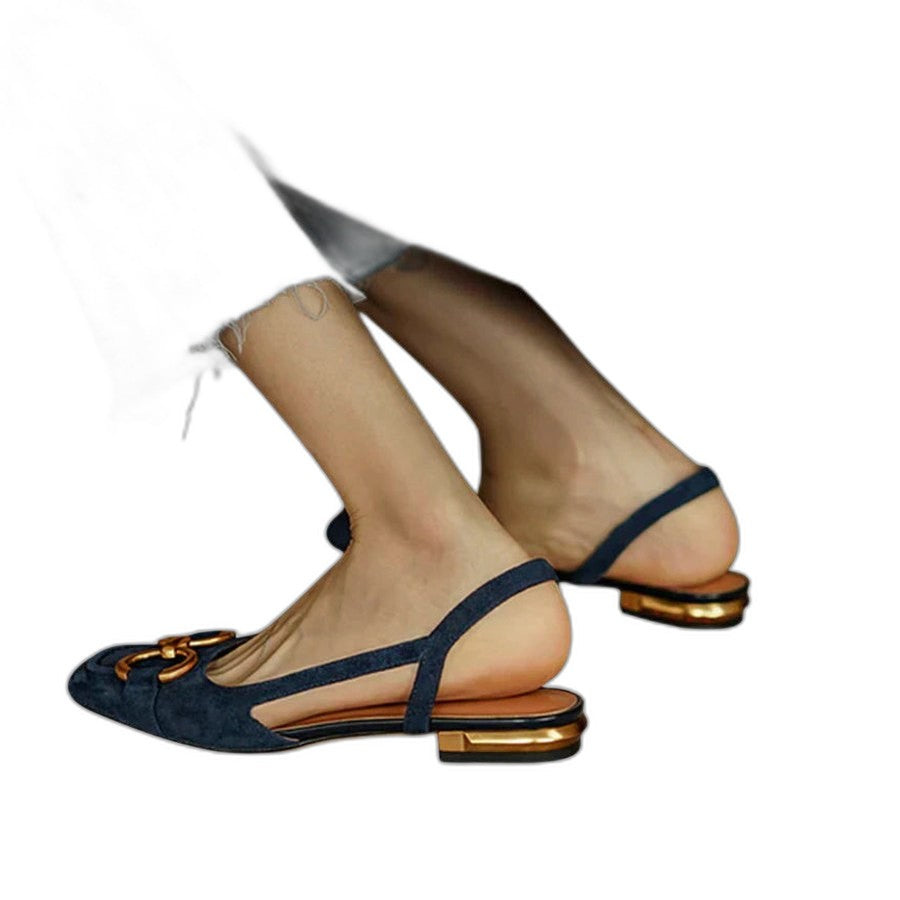 Comfortable Navy Suede Flats for Women with Slingback Closed Toe Casual Style