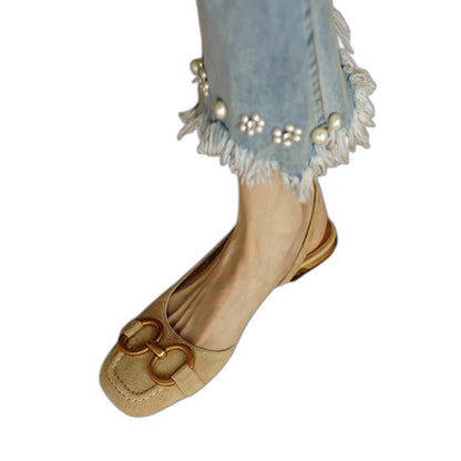 Comfortable Navy Suede Flats for Women with Slingback Closed Toe Casual Style