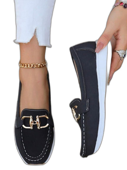 Comfortable Navy Suede Loafers for Women with Closed Toe Buckle Casual Style