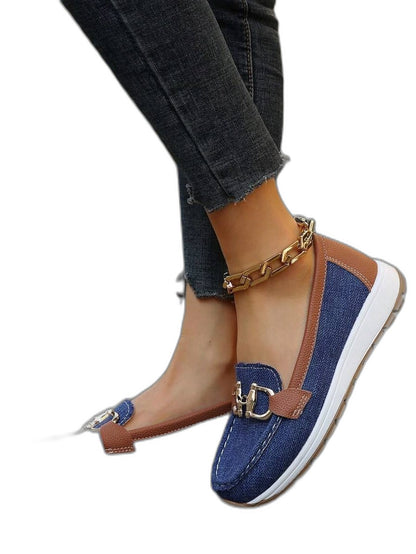 Comfortable Navy Suede Loafers for Women with Closed Toe Buckle Casual Style