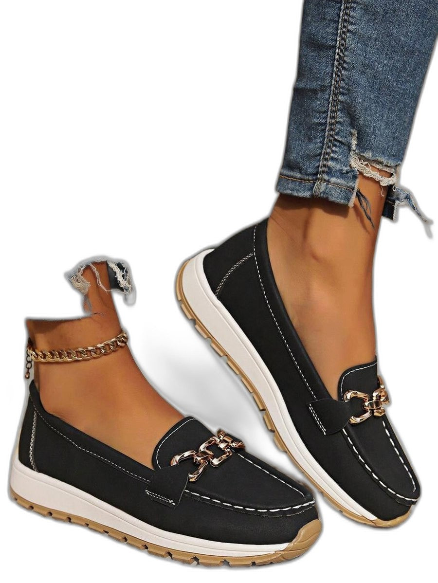 Comfortable Navy Suede Loafers for Women with Closed Toe Buckle Casual Style
