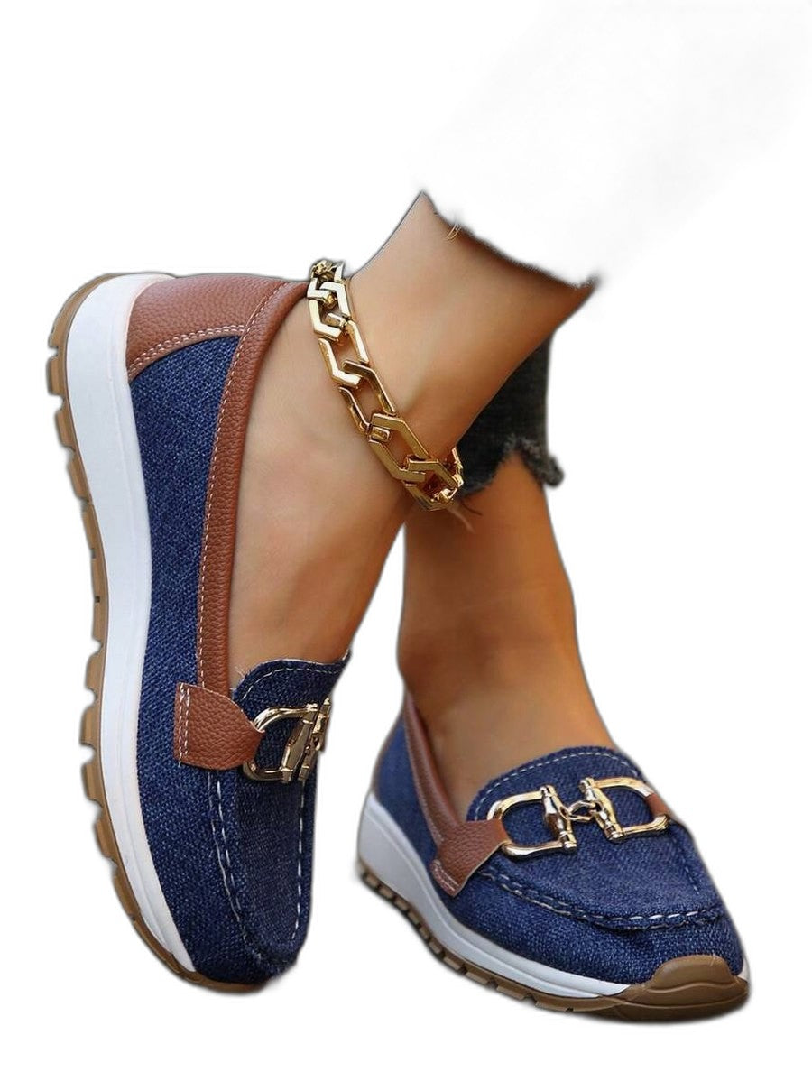 Comfortable Navy Suede Loafers for Women with Closed Toe Buckle Casual Style