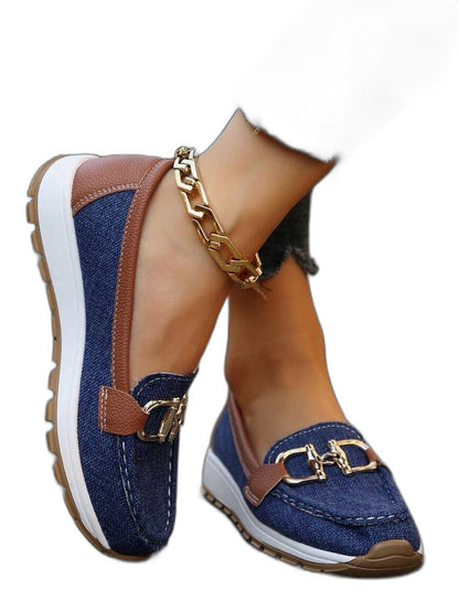 Comfortable Navy Suede Loafers for Women with Closed Toe Buckle Casual Style