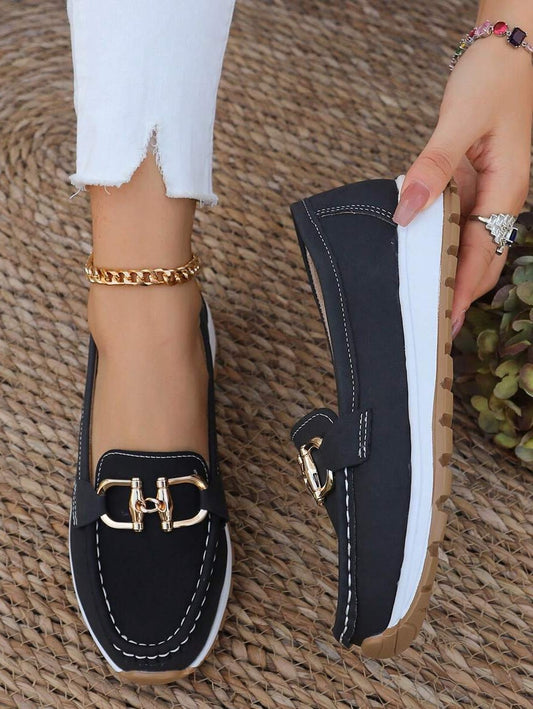 Comfortable Navy Suede Loafers for Women with Closed Toe Buckle Casual Style