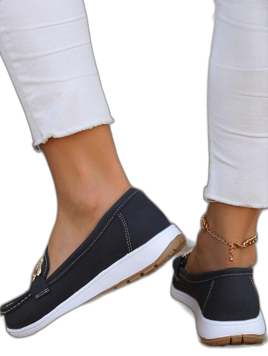 Comfortable Navy Suede Loafers for Women with Closed Toe Buckle Casual Style