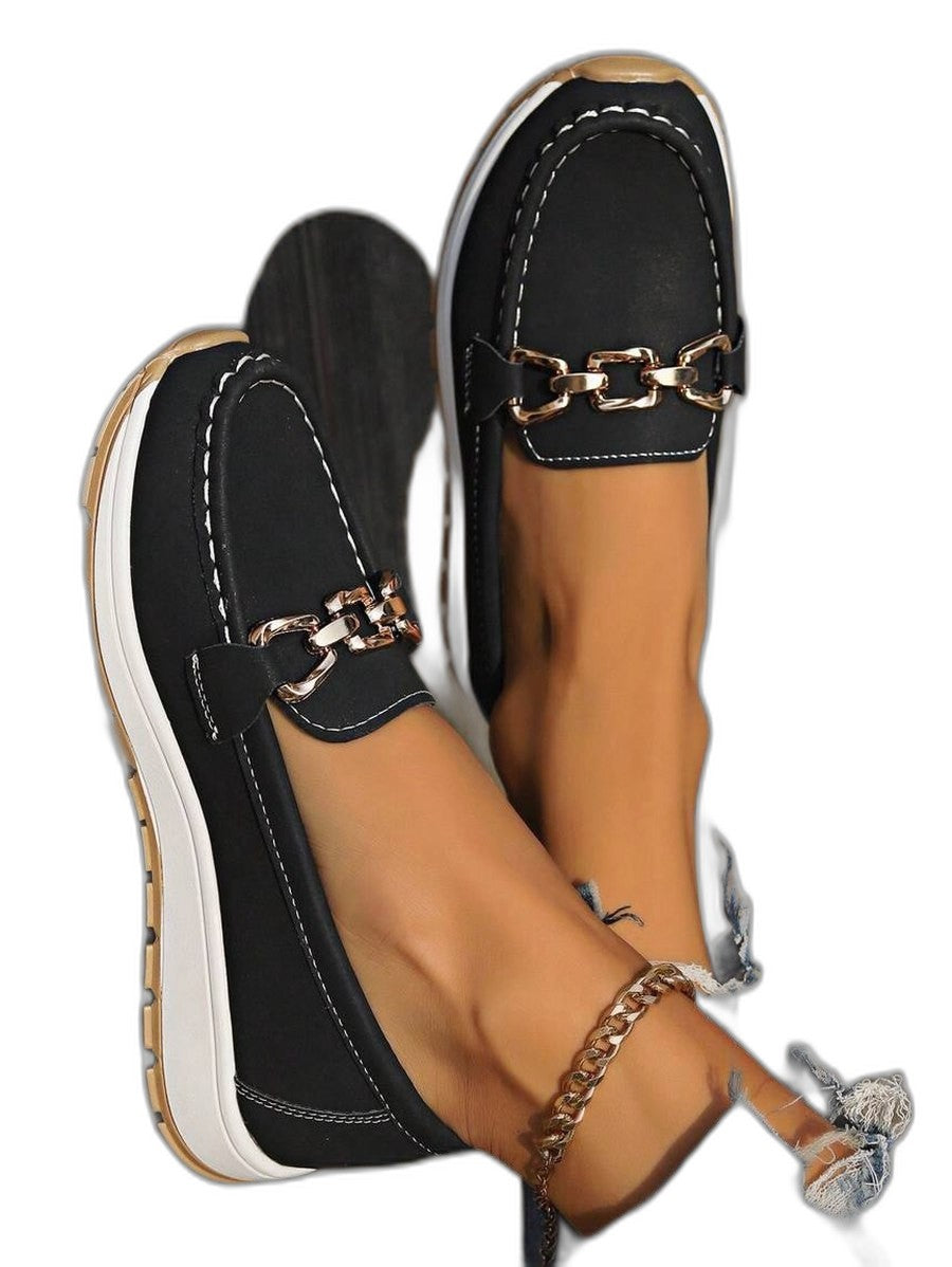 Comfortable Navy Suede Loafers for Women with Closed Toe Buckle Casual Style