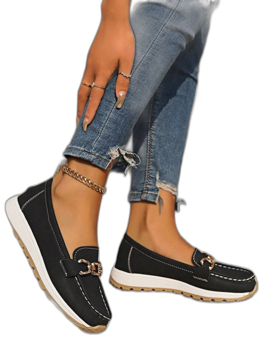 Comfortable Navy Suede Loafers for Women with Closed Toe Buckle Casual Style