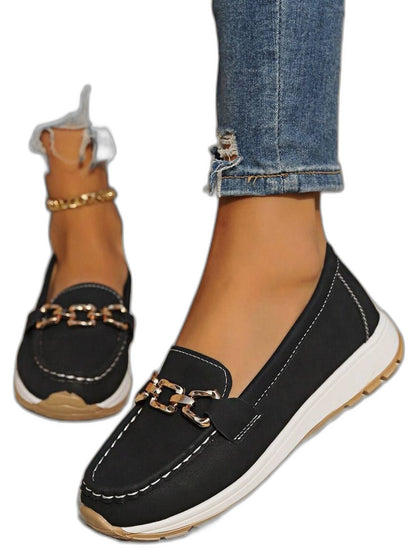 Comfortable Navy Suede Loafers for Women with Closed Toe Buckle Casual Style