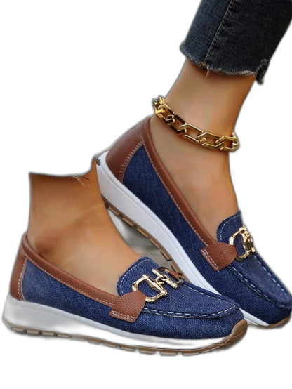 Comfortable Navy Suede Loafers for Women with Closed Toe Buckle Casual Style