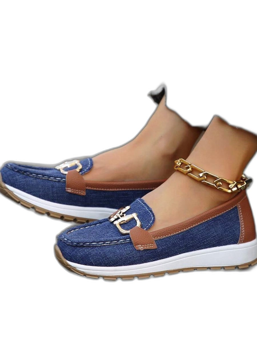 Comfortable Navy Suede Loafers for Women with Closed Toe Buckle Casual Style