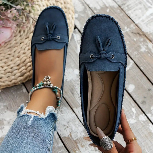 Comfortable Navy Suede Loafers for Women with Closed Toe Casual Style